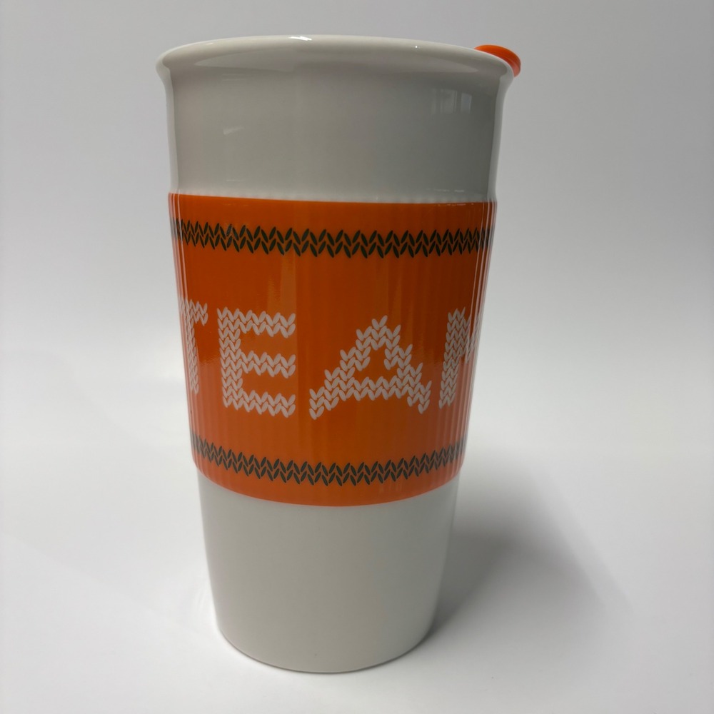 Starbucks PSL TEAM Orange Sweater Knit Ceramic Travel Tumbler Mug 10oz Lid NEW